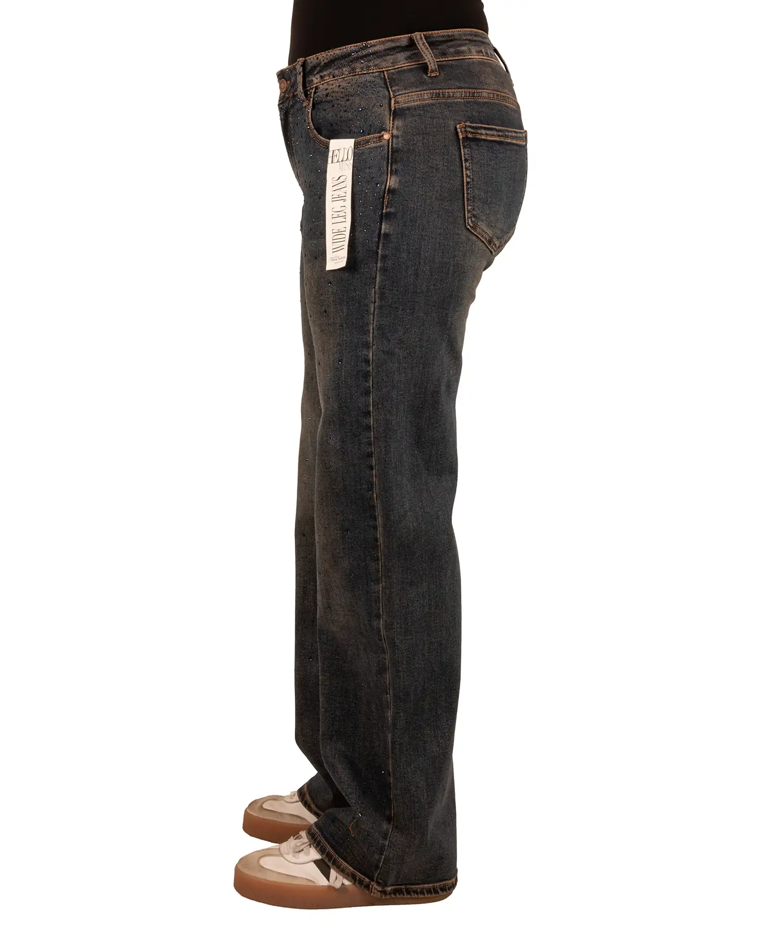 Blue wide leg jeans strass van Hello Miss - Afbeelding 4