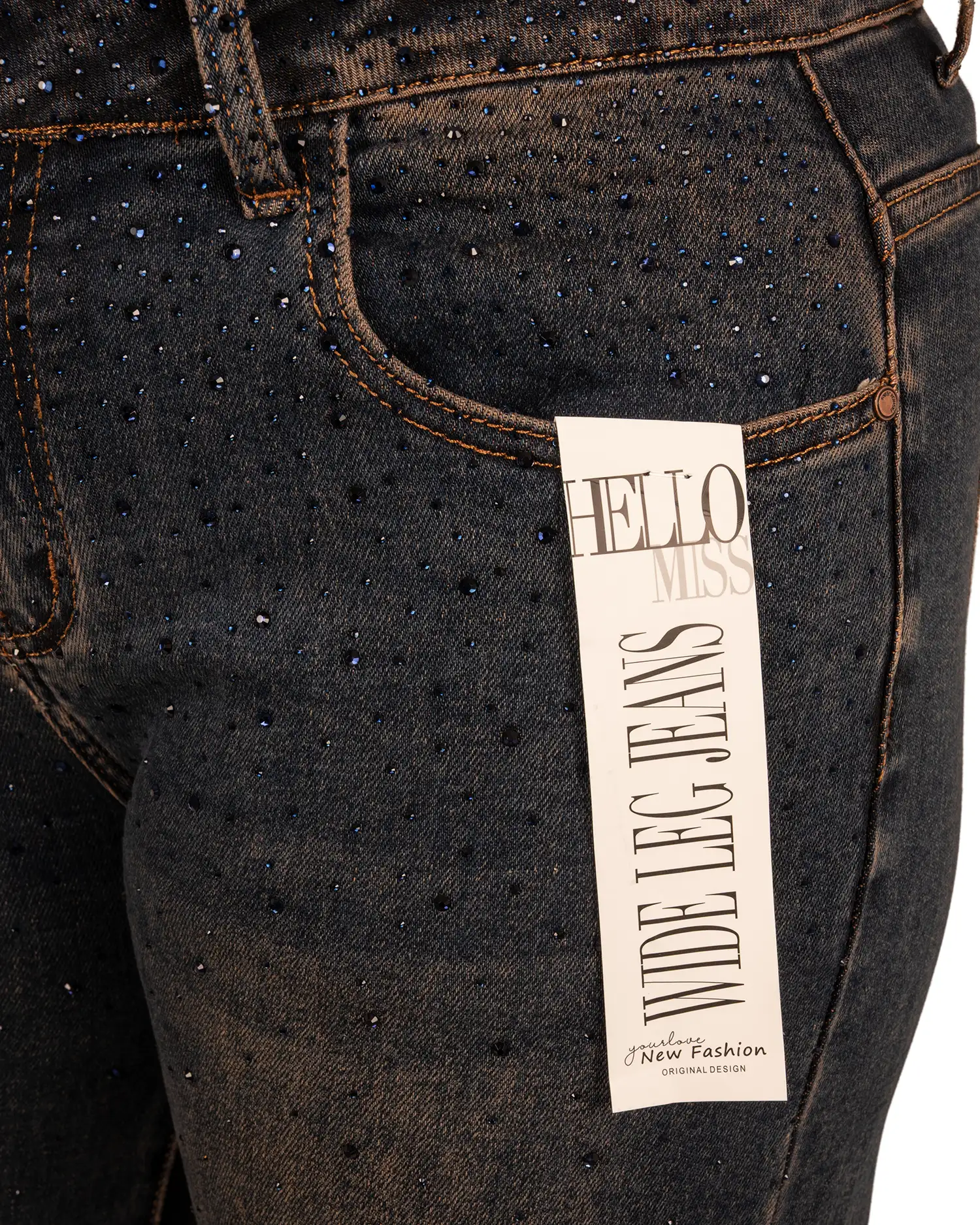 Blue wide leg jeans strass van Hello Miss - Afbeelding 5