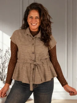 Bruin/taupe/zwart geruit gilet van Gemma Ricceri