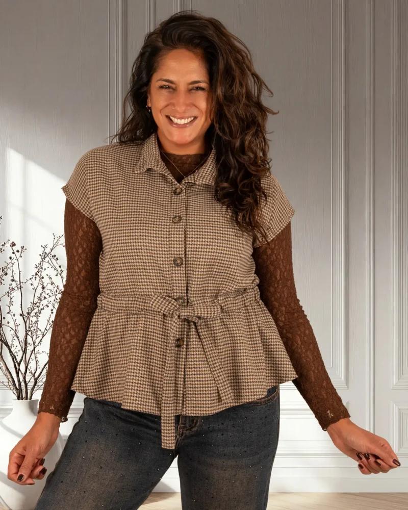 Bruin/taupe/zwart geruit gilet van Gemma Ricceri