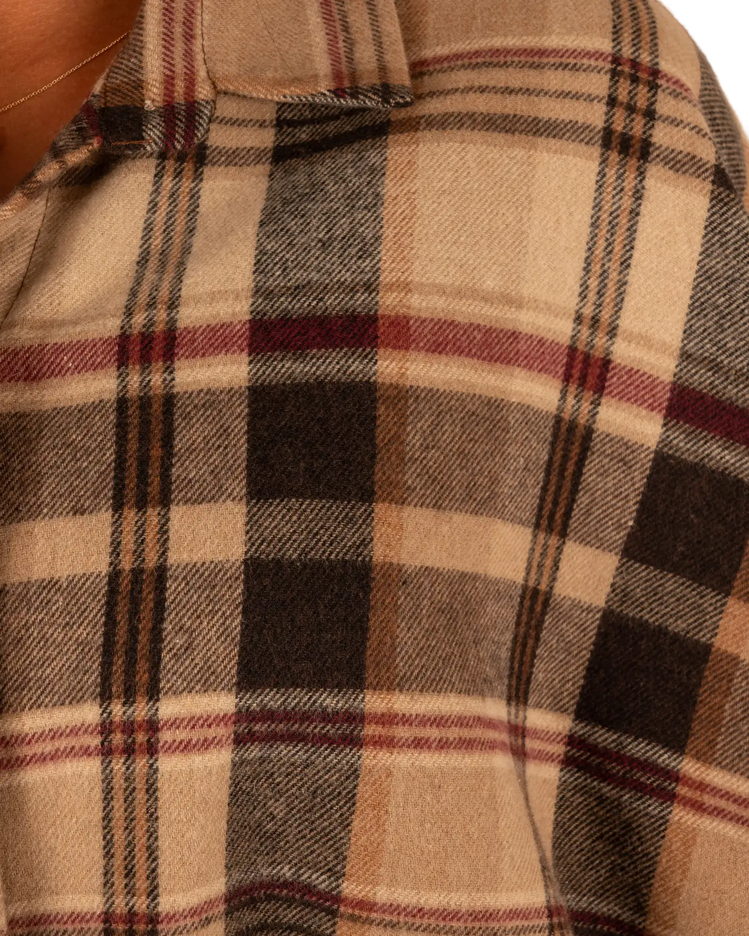 Beige/zwart/bordeaux geruite flanellen oversized blouse van El-Vita - Afbeelding 6