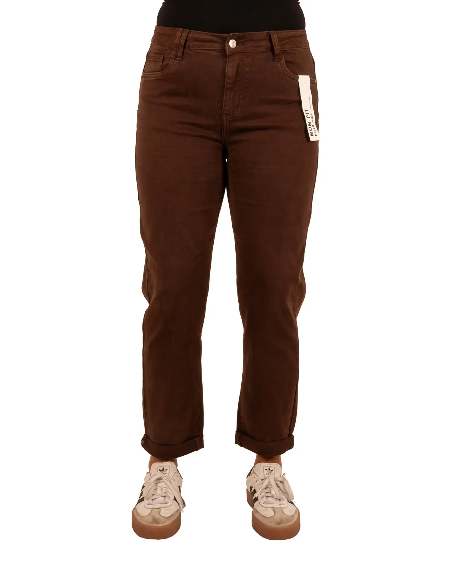 Dark brown high waist mom jeans van Hello Miss - Afbeelding 4