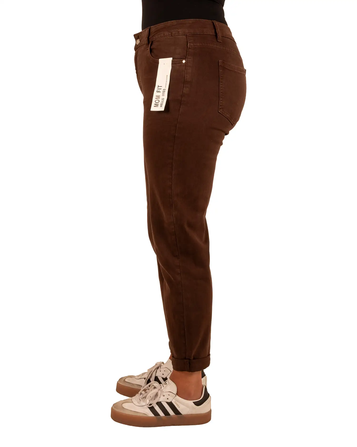 Dark brown high waist mom jeans van Hello Miss - Afbeelding 3