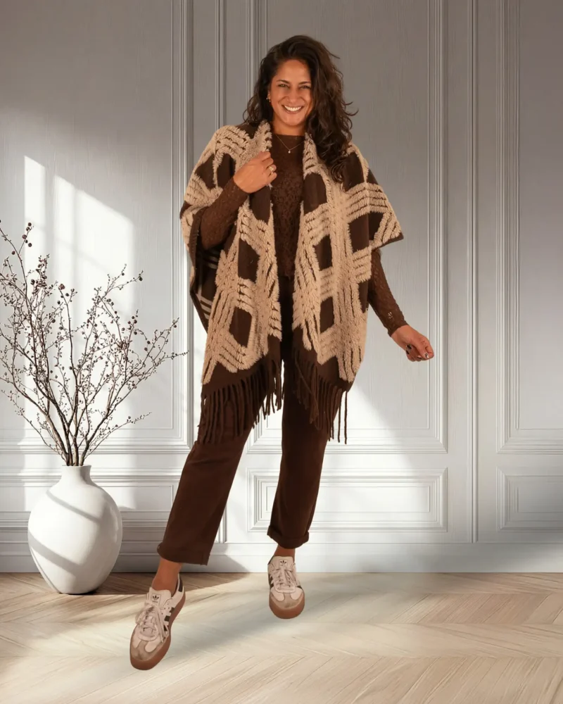 Bruin/beige poncho van Lamiar - Afbeelding 2