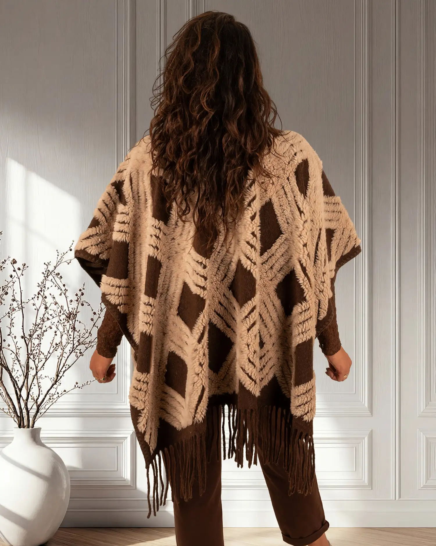Bruin/beige poncho van Lamiar - Afbeelding 6