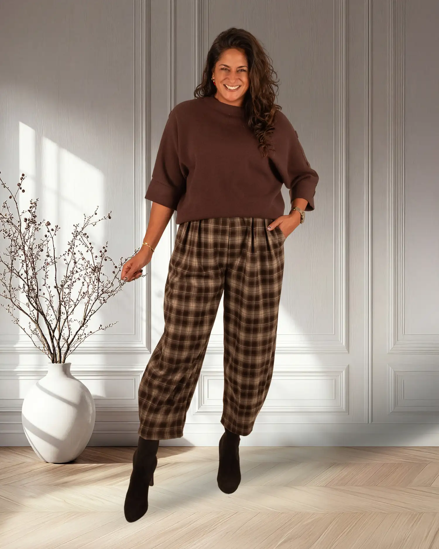 Bruin/beige geruite ballonbroek van Lamiar - Afbeelding 2
