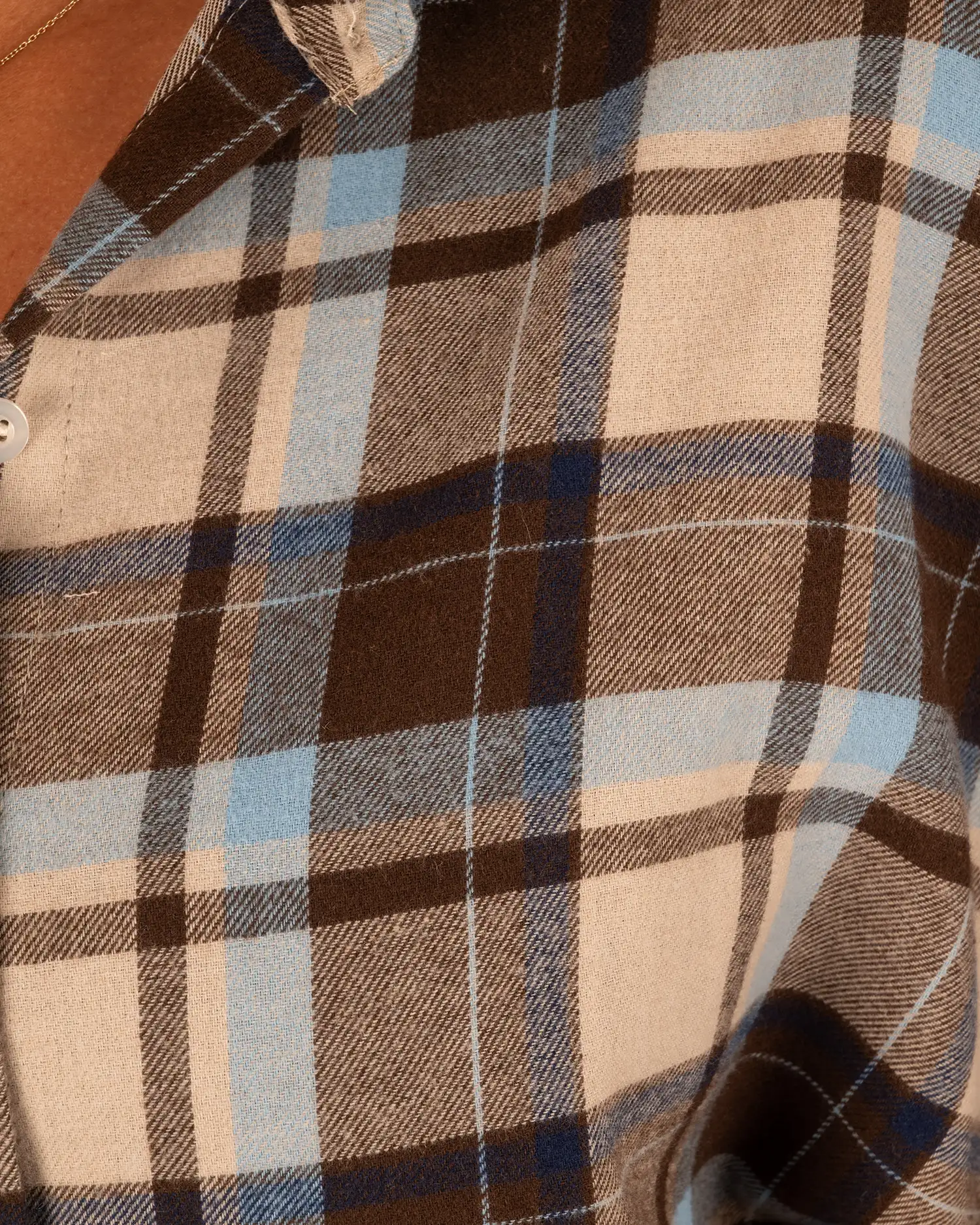 Beige/bruin/lichtblauw geruite flanellen oversized blouse van Vera Jo - Afbeelding 6