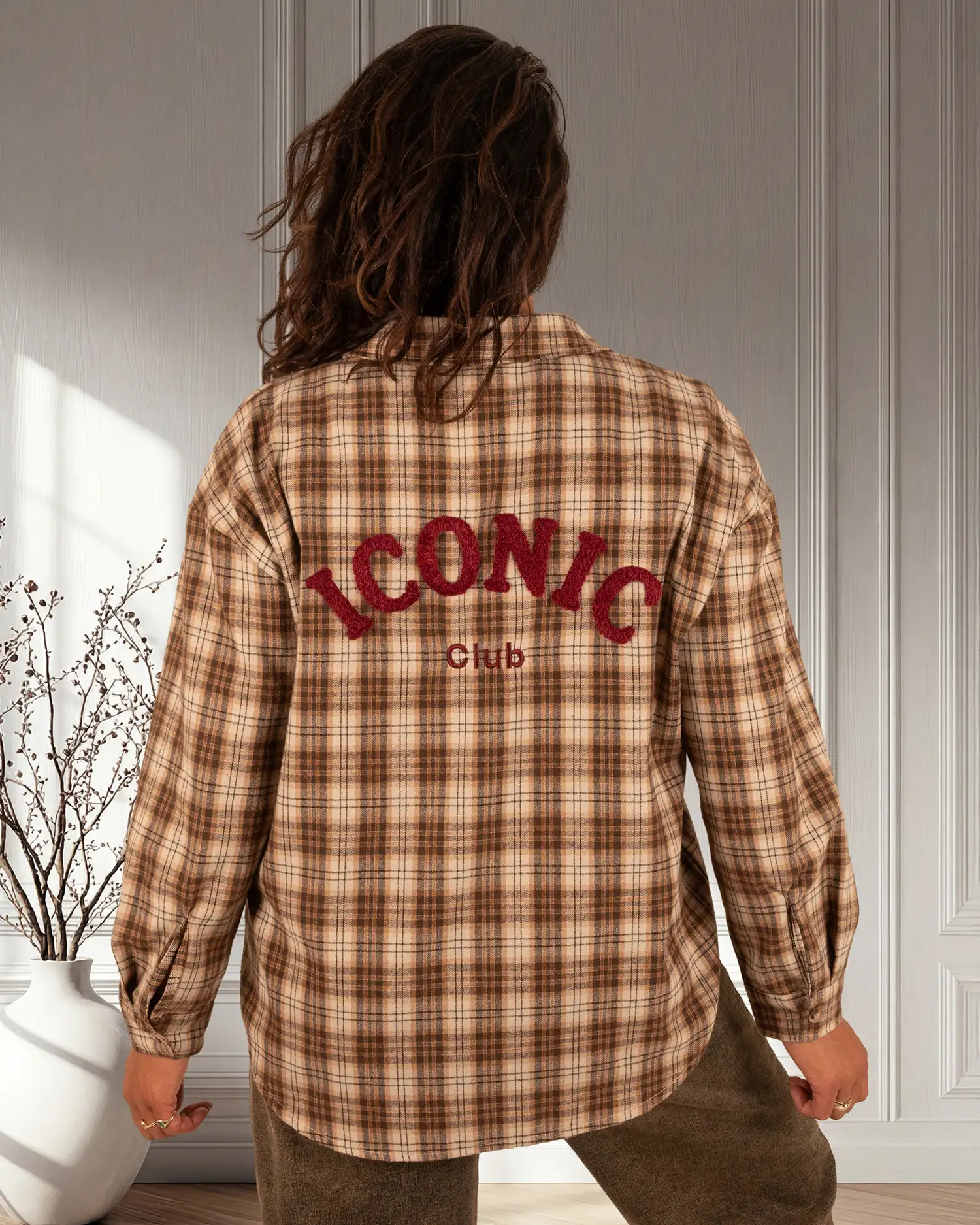 Beige/bruin geruite flanellen blouse "Iconic"van Westeene - Afbeelding 2