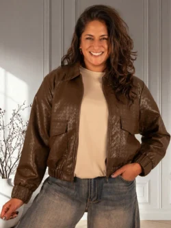 Donkerbruine leather-look bomberjack van Mi Piace