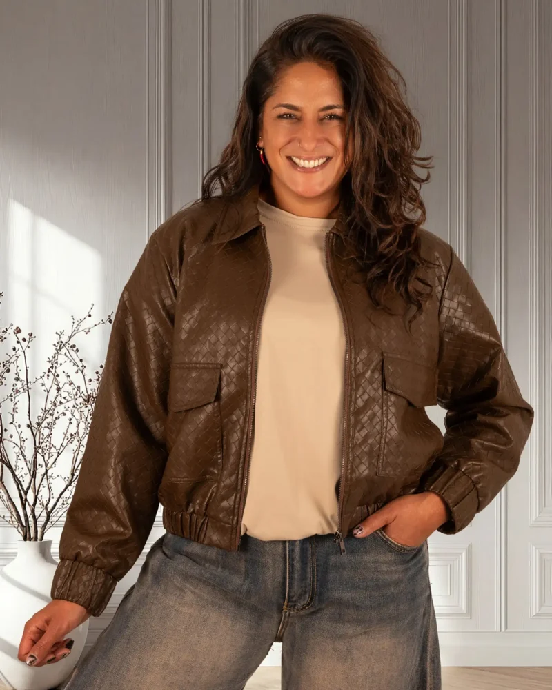 Donkerbruine leather-look bomberjack van Mi Piace