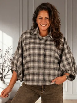 Zwart/grijs geruite flanellen oversized blouse van El-Vita