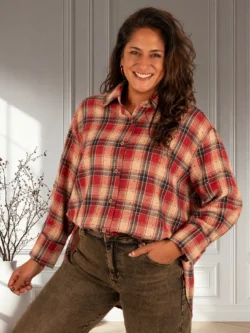 Rood/beige/blauwe print geruite blouse strass van Lamiar