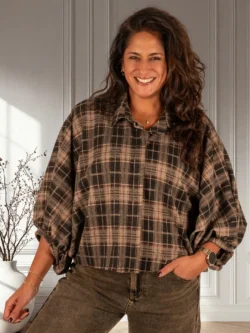 Zwart/bruin geruite flanellen oversized blouse van El-Vita