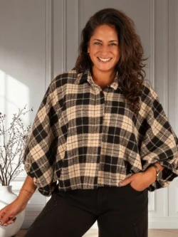 Zwart/ecru geruite flanellen oversized blouse van El-Vita