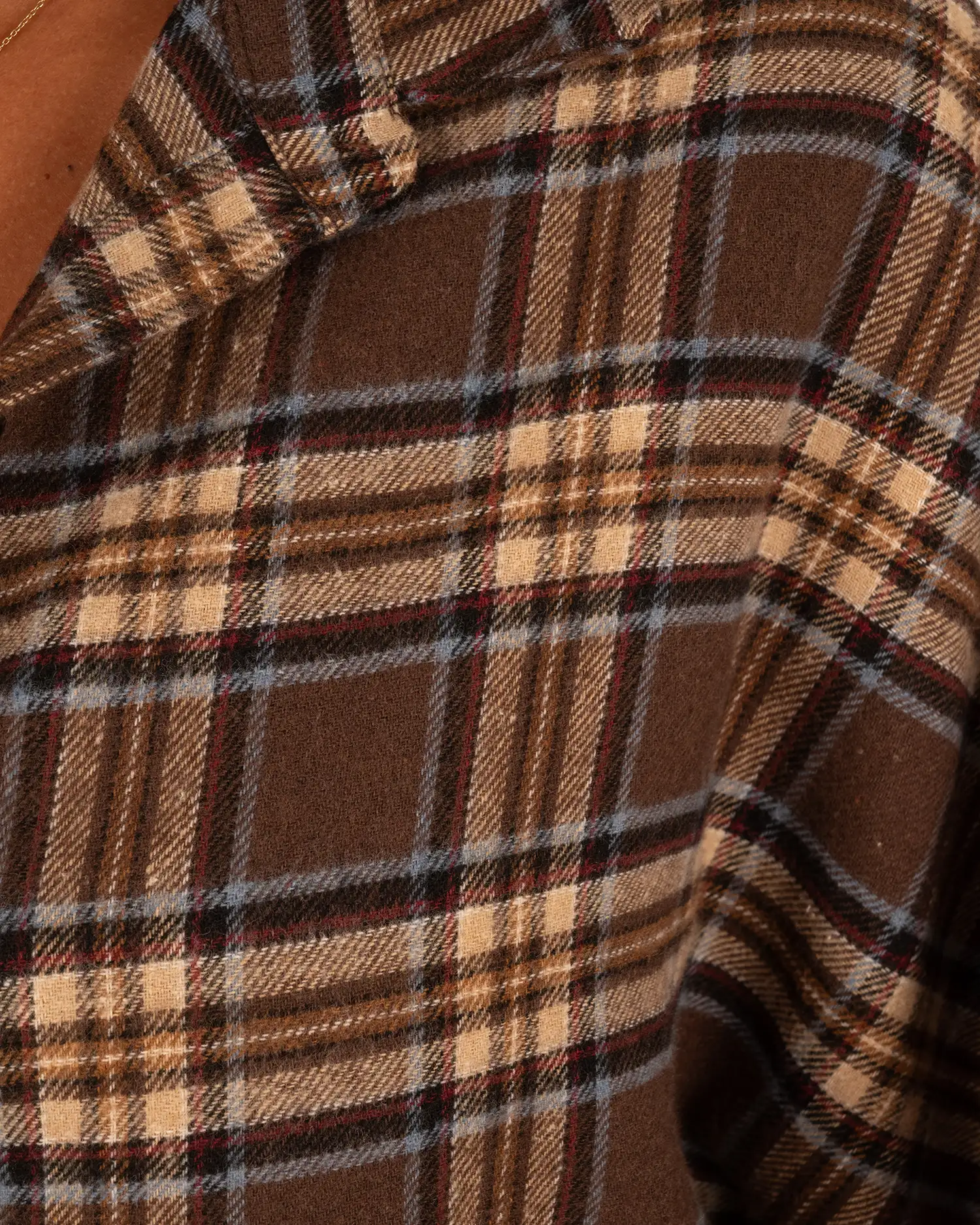 Bruin/beige/blauw geruite flanellen oversized blouse van El-Vita - Afbeelding 6