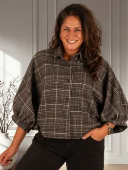 Grijs/zwart/bruin geruite flanellen oversized blouse van El-Vita