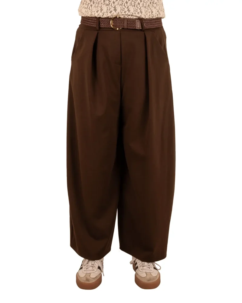 Donkerbruine stretch barrel broek met riem van H&G - Afbeelding 2