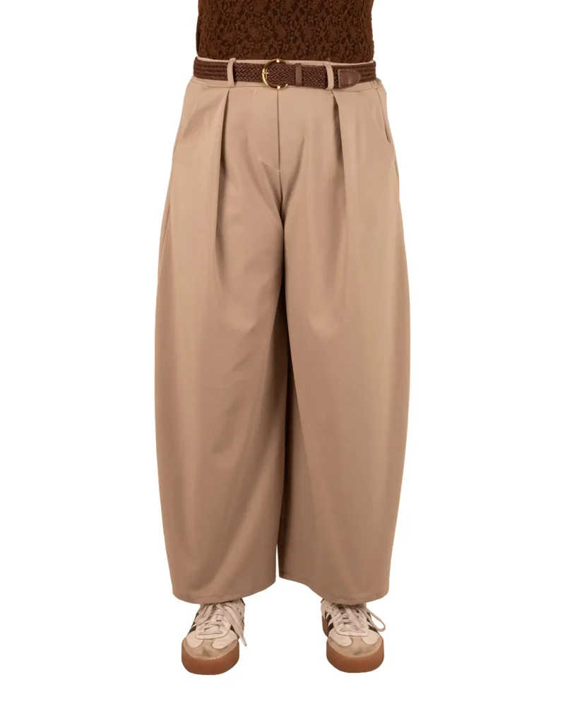 Donkerbeige stretch barrel broek met riem van H&G - Afbeelding 2