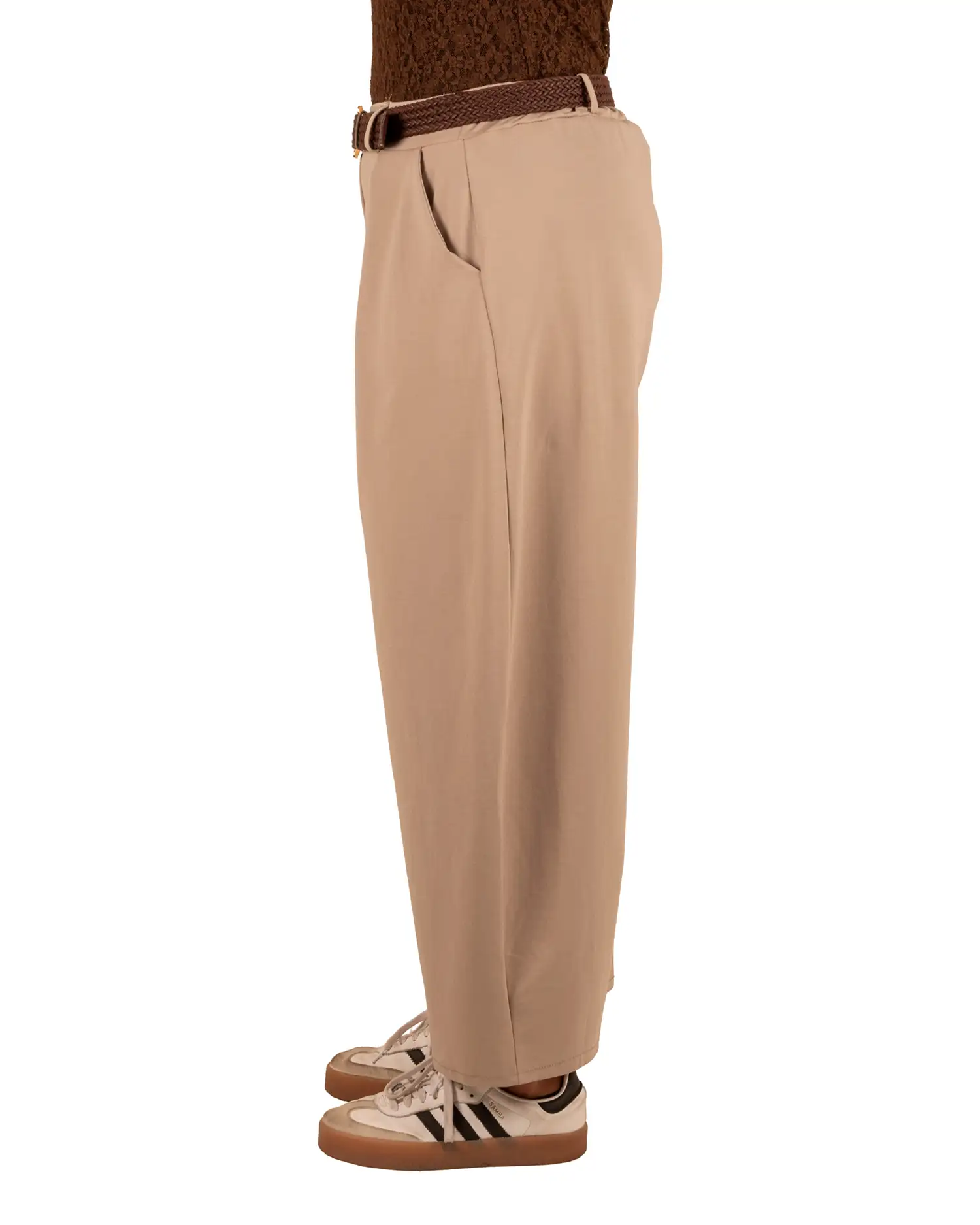 Donkerbeige stretch barrel broek met riem van H&G - Afbeelding 4