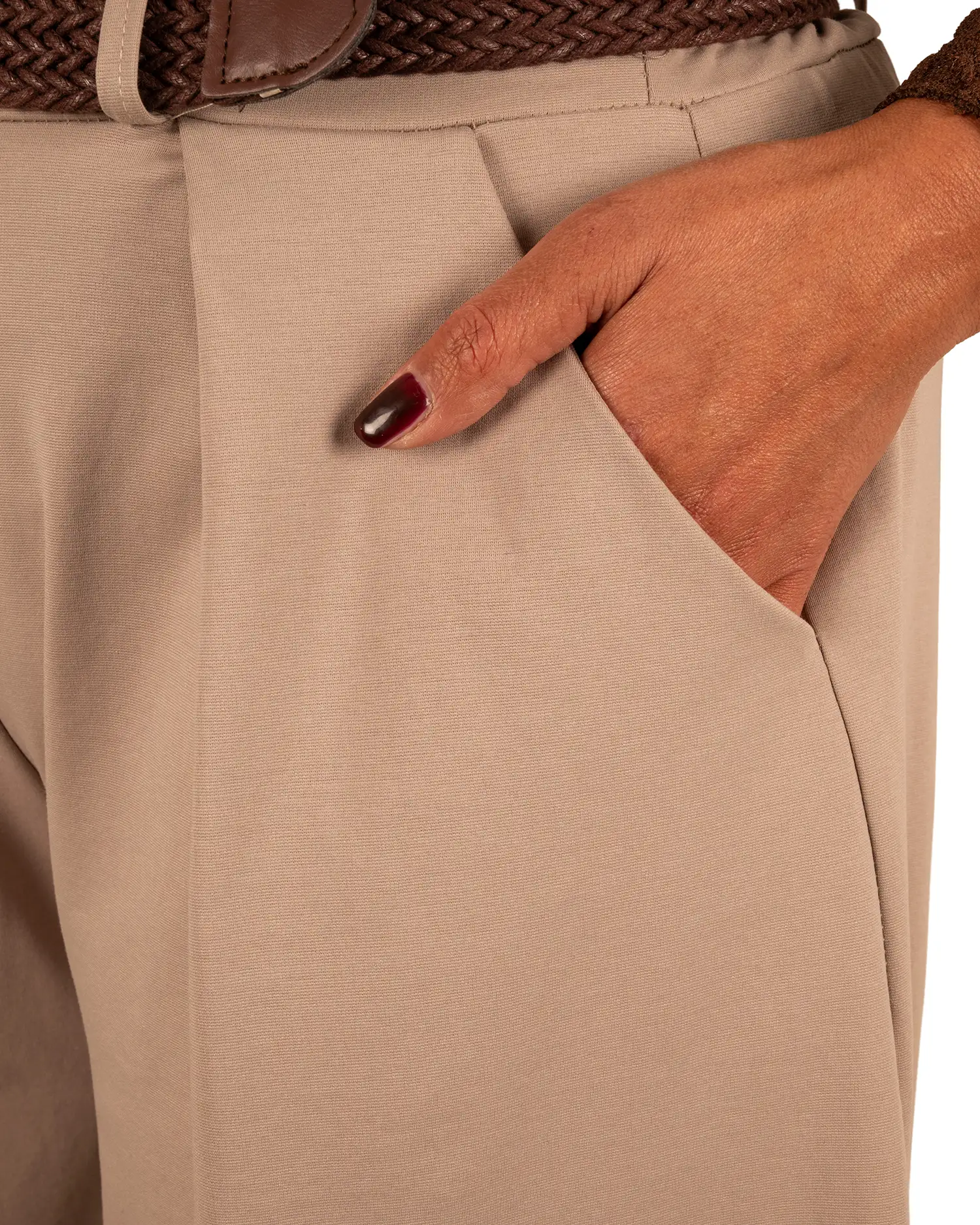 Donkerbeige stretch barrel broek met riem van H&G - Afbeelding 5