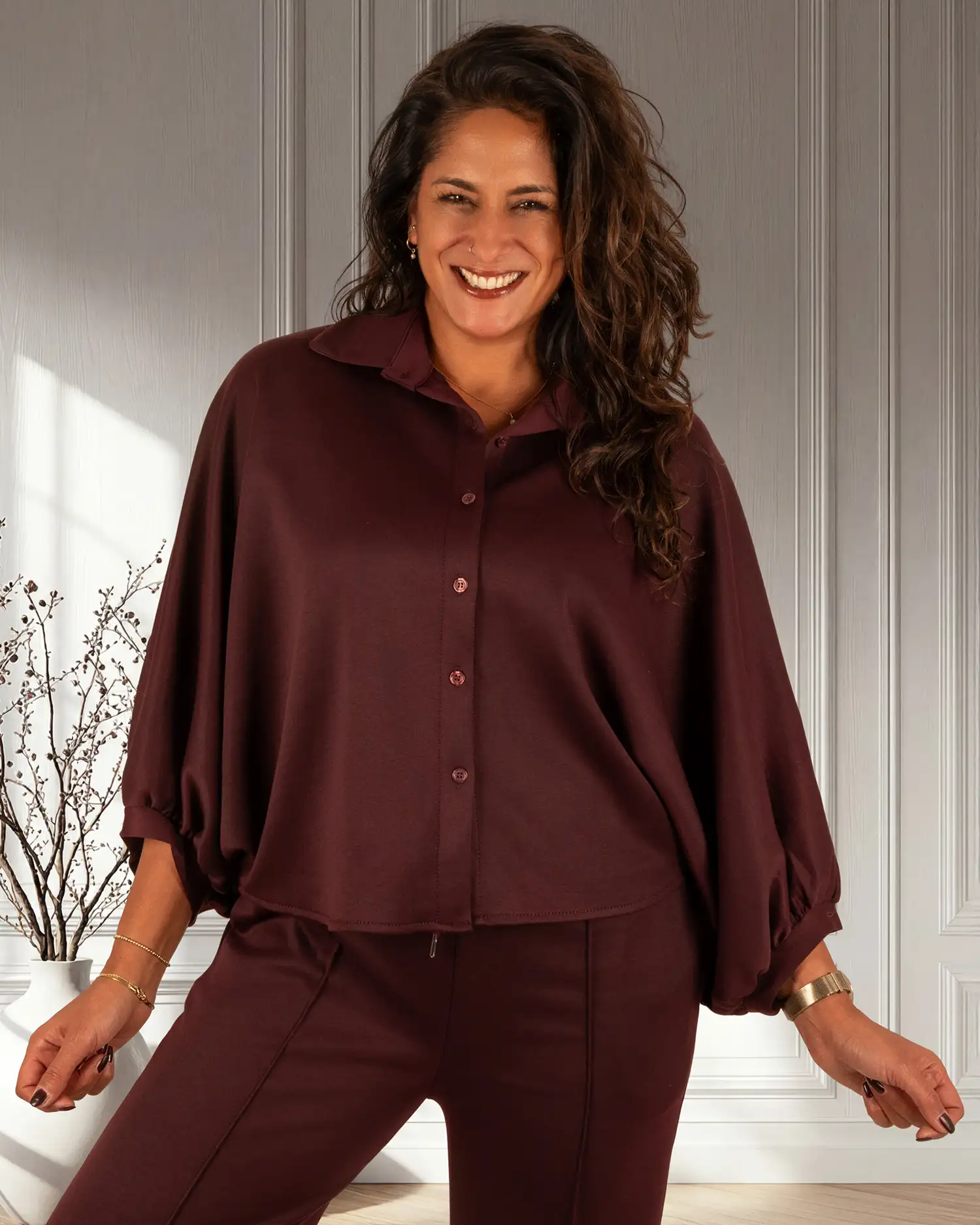 Burgundy oversized stretch blouse van BM