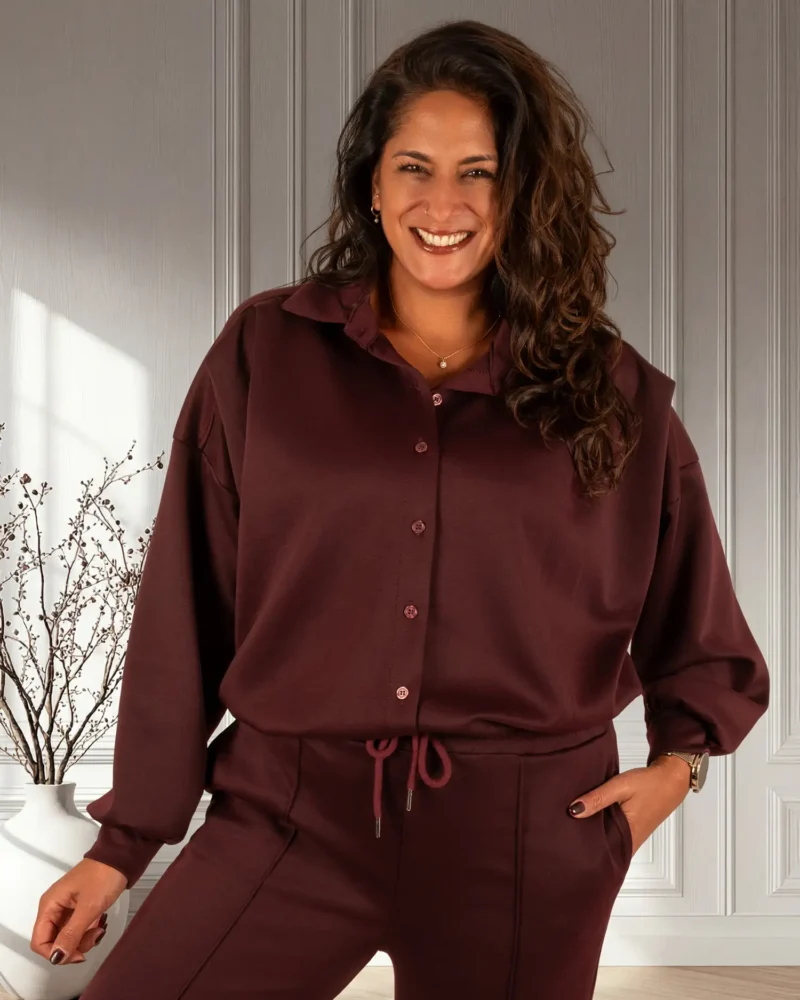 Burgundy stretch ballon bomberjack/blouse van BM