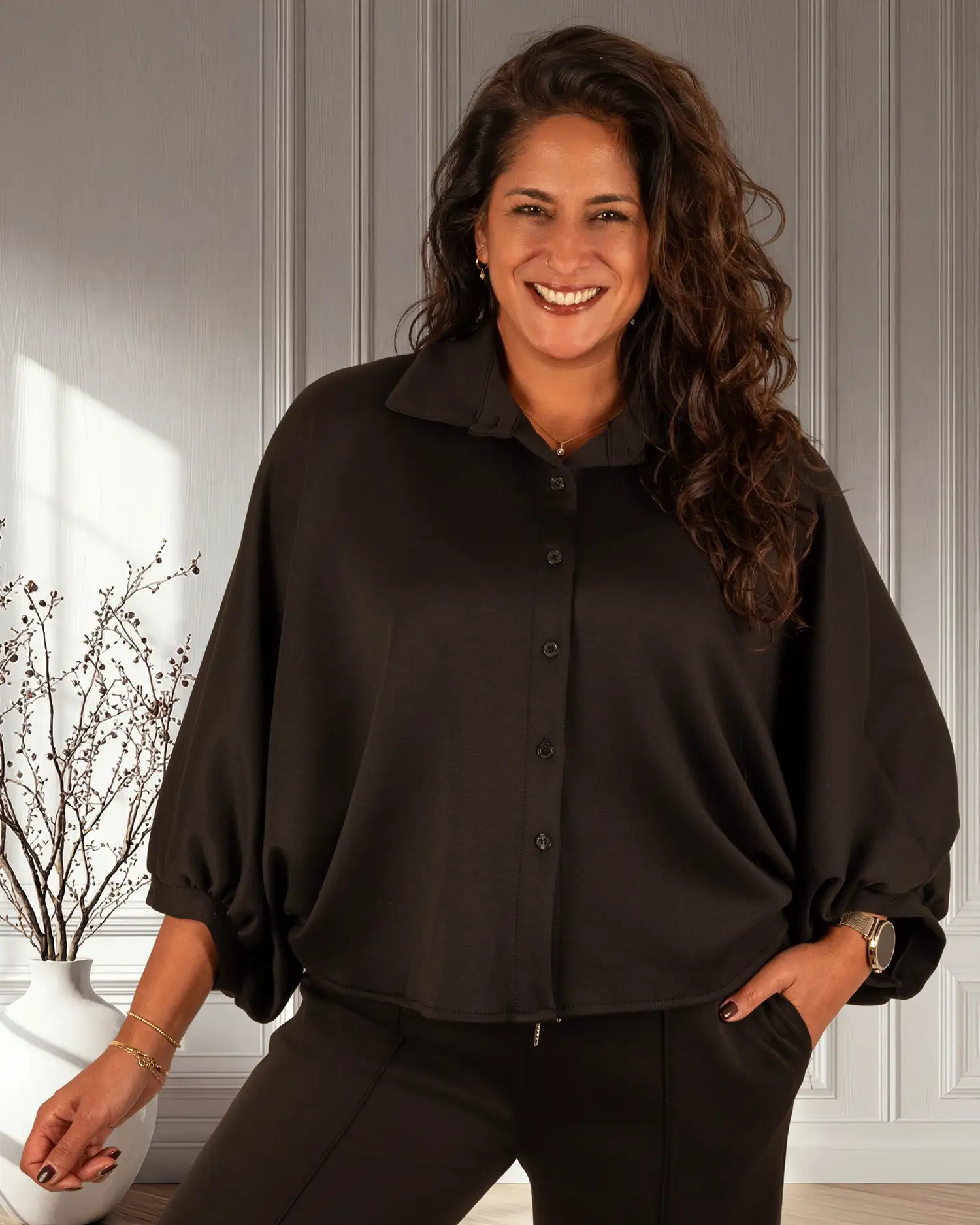 Zwarte oversized stretch blouse van BM