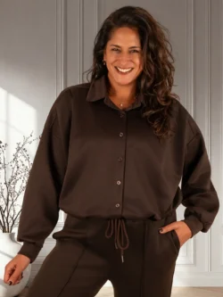 Donkerbruine stretch ballon bomberjack/blouse van BM