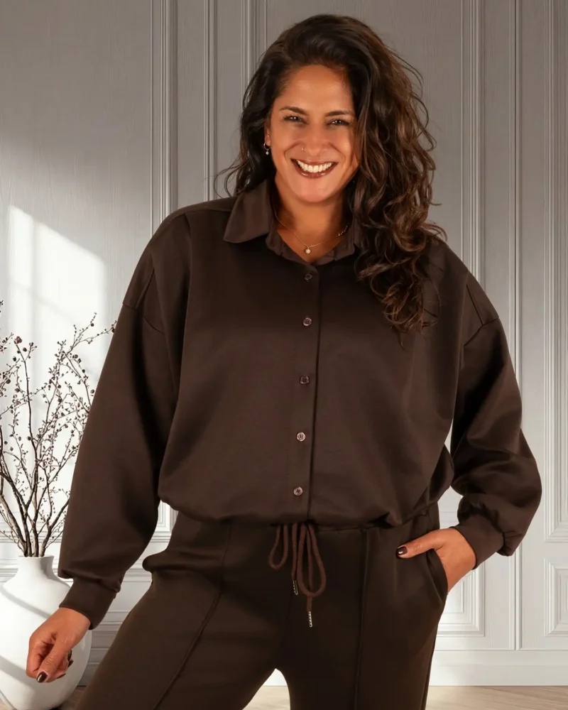 Donkerbruine stretch ballon bomberjack/blouse van BM