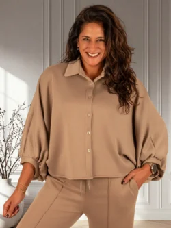 Donkerbeige oversized stretch blouse van BM