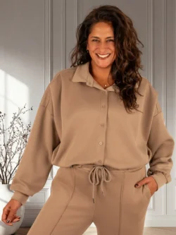 Donkerbeige stretch ballon bomberjack/blouse van BM